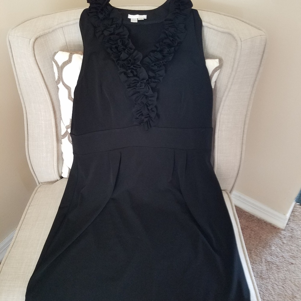 London Times Ruffled Little Black Dress